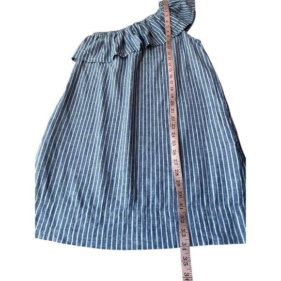 Madewell Linen Blend Striped One-Shoulder Ruffle Chambray Dress Size M - Picture 9 of 11